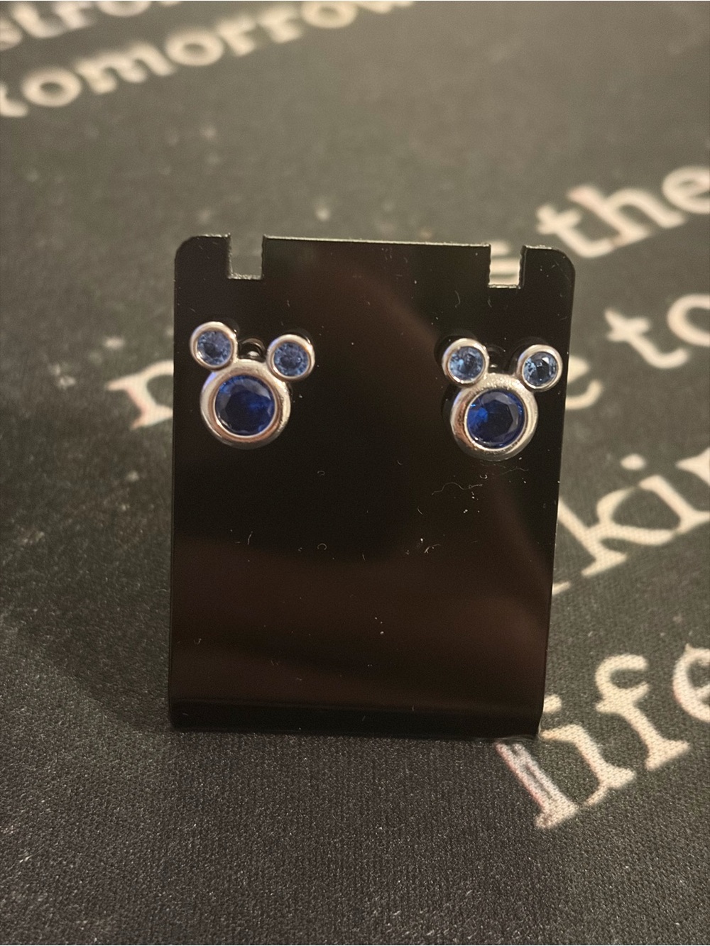 Disney Silver-Tone Mickey Earrings with Dark and Light Blue Crystals